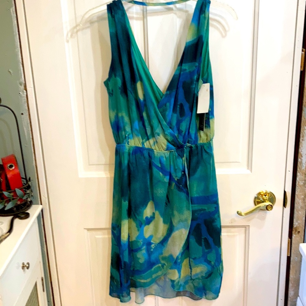 Watercolor Chiffon Deep V Crossover Dress